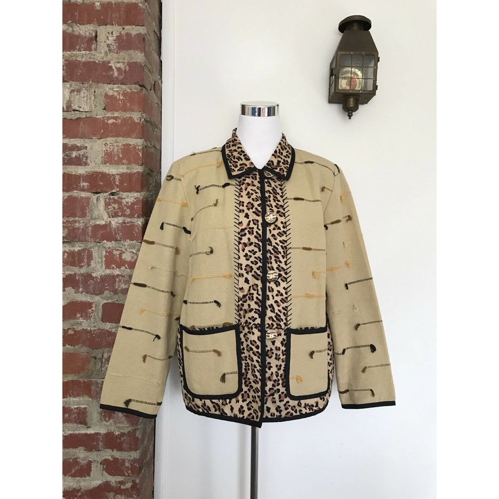 Indigo Moon Wearable Art Jacket Leopard Animal Print Button Front Size Medium
